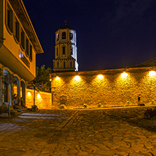 PLOVDIV, BULGARIA - SEPTEMBER 2 2016:  Night photo of Houses in old town of city of Plovdiv, Bulgaria