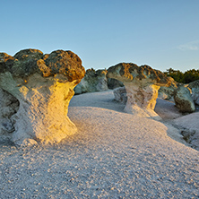 Stone Mushrooms colored in yellow from Sunrise near Beli plast village, Kardzhali Region, Bulgaria