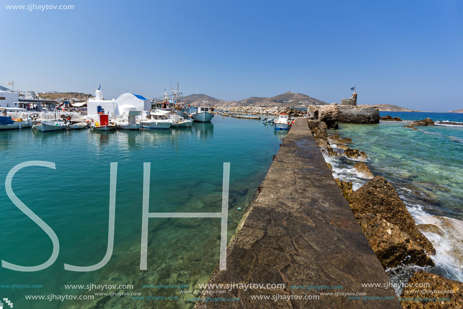 Venetian fortress and small port in Naoussa town, Paros island, Cyclades, Greece