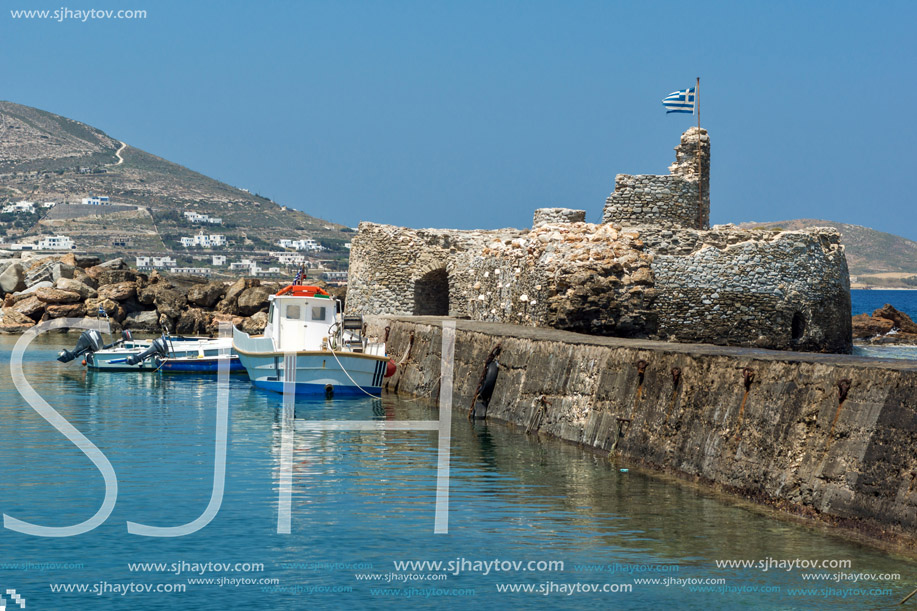 Venetian fortress and small port in Naoussa town, Paros island, Cyclades, Greece