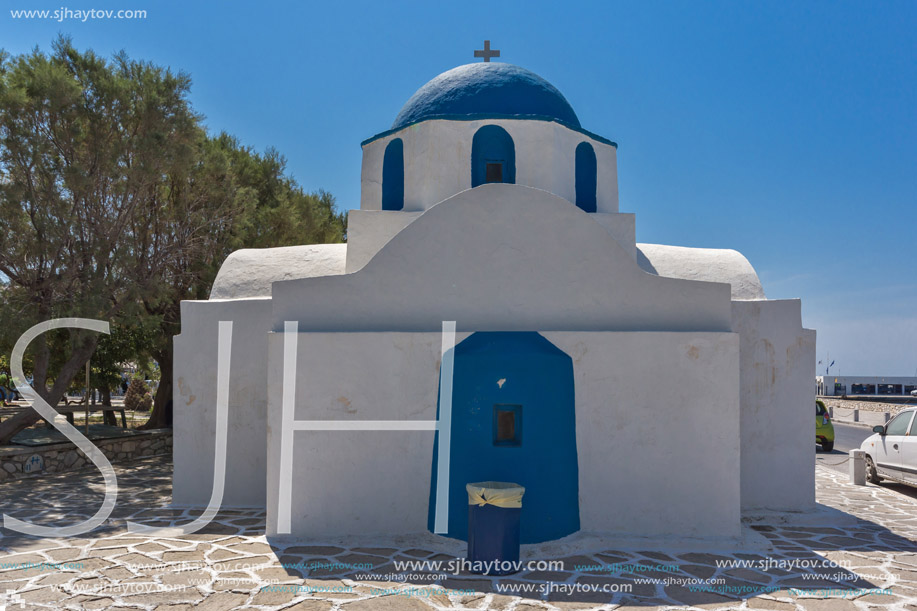 White church in Parakia, Paros island, Cyclades, Greece