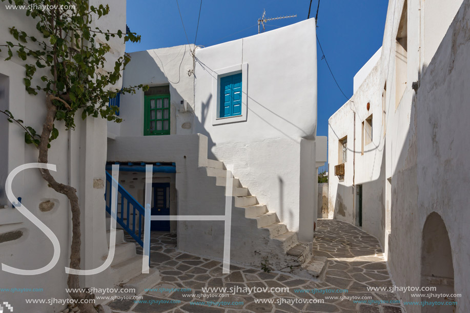 Typical street in town of Naoussa, Paros island, Cyclades, Greece