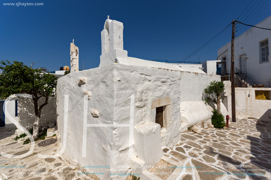 White church in Parakia, Paros island, Cyclades, Greece