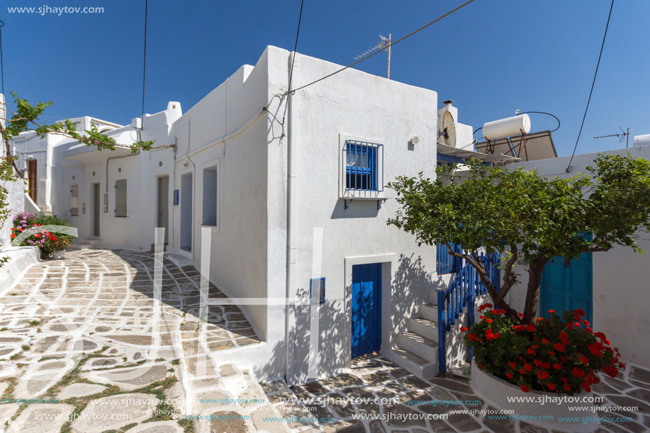 Typical street in town of Naoussa, Paros island, Cyclades, Greece