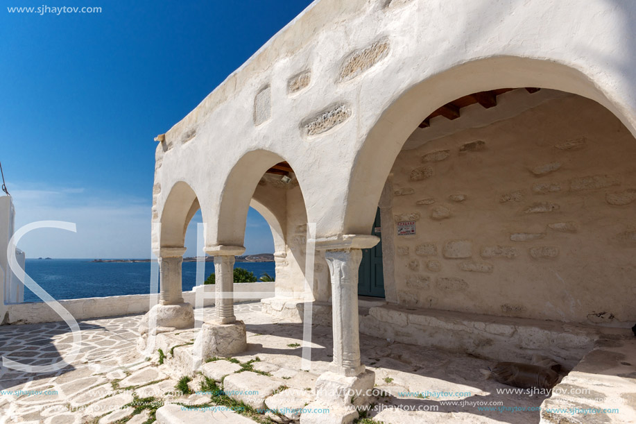 White church in Parakia, Paros island, Cyclades, Greece