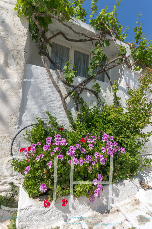 Typical street in town of Naoussa, Paros island, Cyclades, Greece