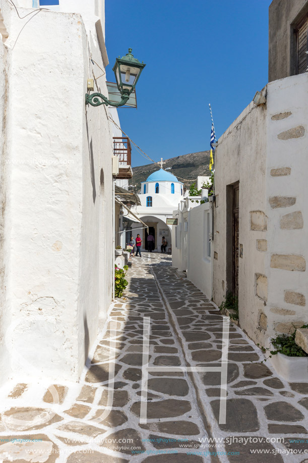 Typical street in town of Naoussa, Paros island, Cyclades, Greece