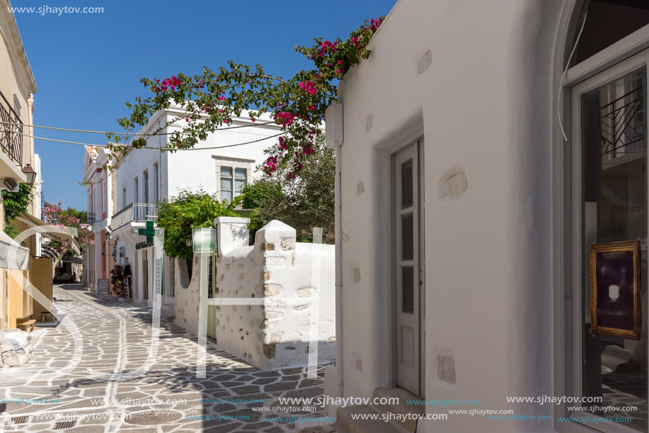 Typical street in town of Naoussa, Paros island, Cyclades, Greece