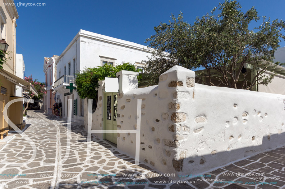 Typical street in town of Naoussa, Paros island, Cyclades, Greece