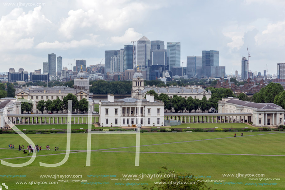 LONDON, ENGLAND - JUNE 17 2016: Amazing Panorama from Greenwich, London, England, United Kingdom