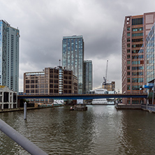 LONDON, ENGLAND - JUNE 17 2016: Business building and skyscraper in Canary Wharf, London, England, Great Britain