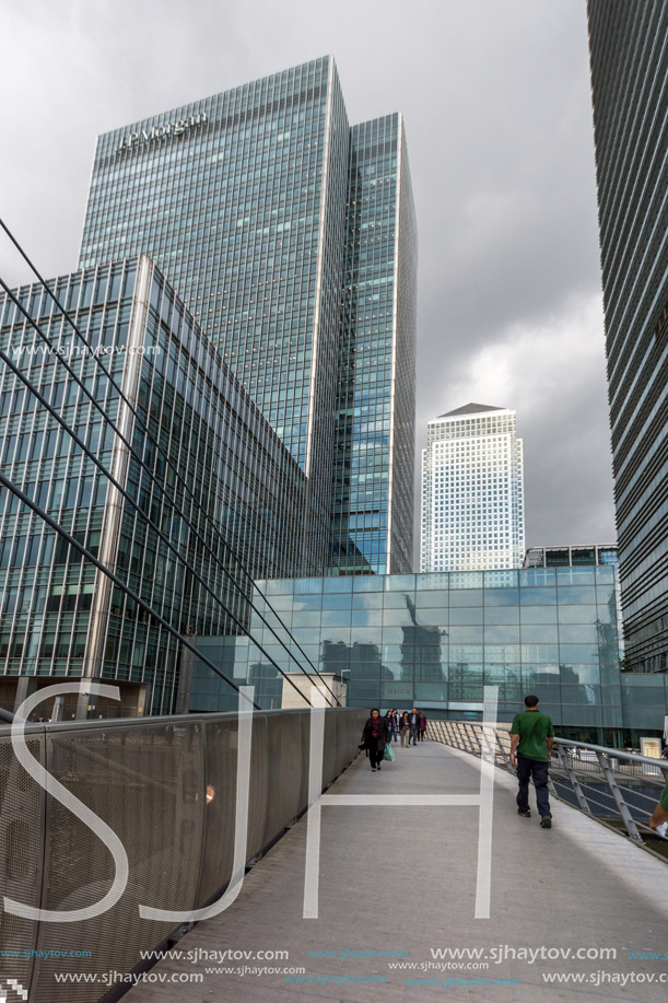 LONDON, ENGLAND - JUNE 17 2016: Business building and skyscraper in Canary Wharf, London, England, Great Britain