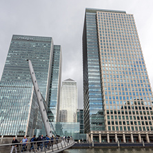 LONDON, ENGLAND - JUNE 17 2016: Business building and skyscraper in Canary Wharf, London, England, Great Britain