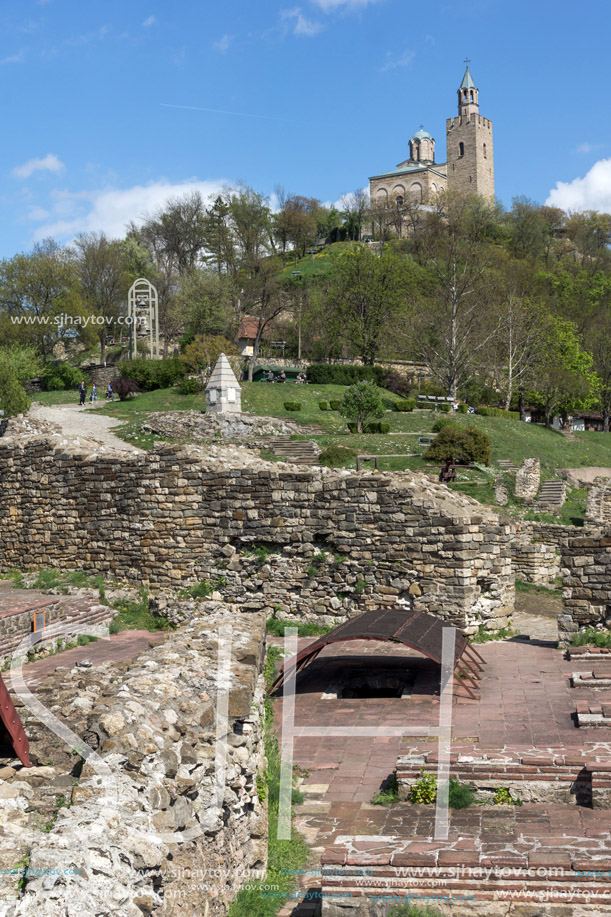 VELIKO TARNOVO, BULGARIA - 9 APRIL 2017: Ruins of The capital city of the Second Bulgarian Empire medieval stronghold Tsarevets, Veliko Tarnovo, Bulgaria