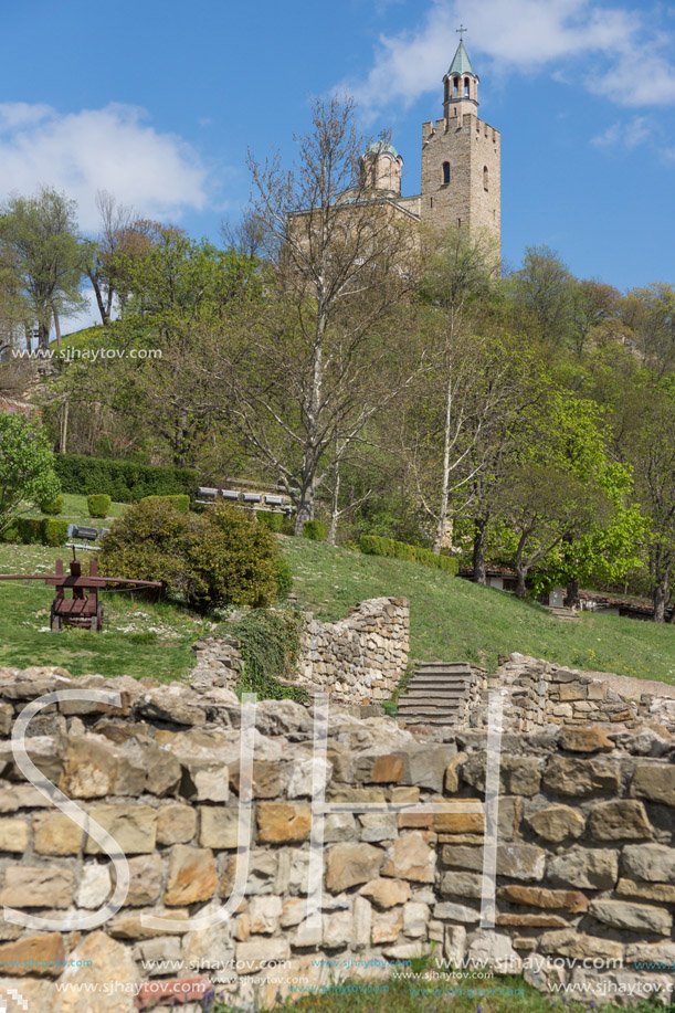 VELIKO TARNOVO, BULGARIA - 9 APRIL 2017: Ruins of The capital city of the Second Bulgarian Empire medieval stronghold Tsarevets, Veliko Tarnovo, Bulgaria