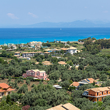 Amazing Panoramic view of Agios Ioanis beach with blue waters, Lefkada, Ionian Islands, Greece