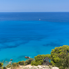 Amazing Panoramic view of Kokkinos Vrachos Beach with blue waters, Lefkada, Ionian Islands, Greece