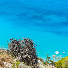Amazing Panoramic view of Kokkinos Vrachos Beach with blue waters, Lefkada, Ionian Islands, Greece
