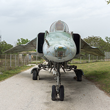 KRUMOVO, PLOVDIV, BULGARIA - 29 APRIL 2017: Fighter-Bomber Mikoyan-Gurevich MiG-23 in Aviation Museum near Plovdiv Airport, Bulgaria