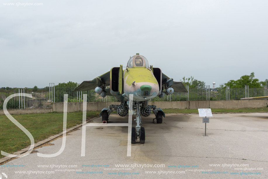 KRUMOVO, PLOVDIV, BULGARIA - 29 APRIL 2017: Fighter-Bomber Mikoyan-Gurevich MiG-23 in Aviation Museum near Plovdiv Airport, Bulgaria