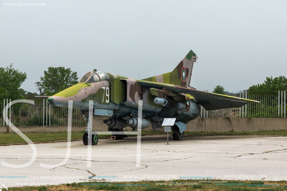KRUMOVO, PLOVDIV, BULGARIA - 29 APRIL 2017: Fighter-Bomber Mikoyan-Gurevich MiG-23 in Aviation Museum near Plovdiv Airport, Bulgaria