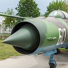 KRUMOVO, PLOVDIV, BULGARIA - 29 APRIL 2017: Fighter Mikoyan-Gurevich MiG-21 in Aviation Museum near Plovdiv Airport, Bulgaria