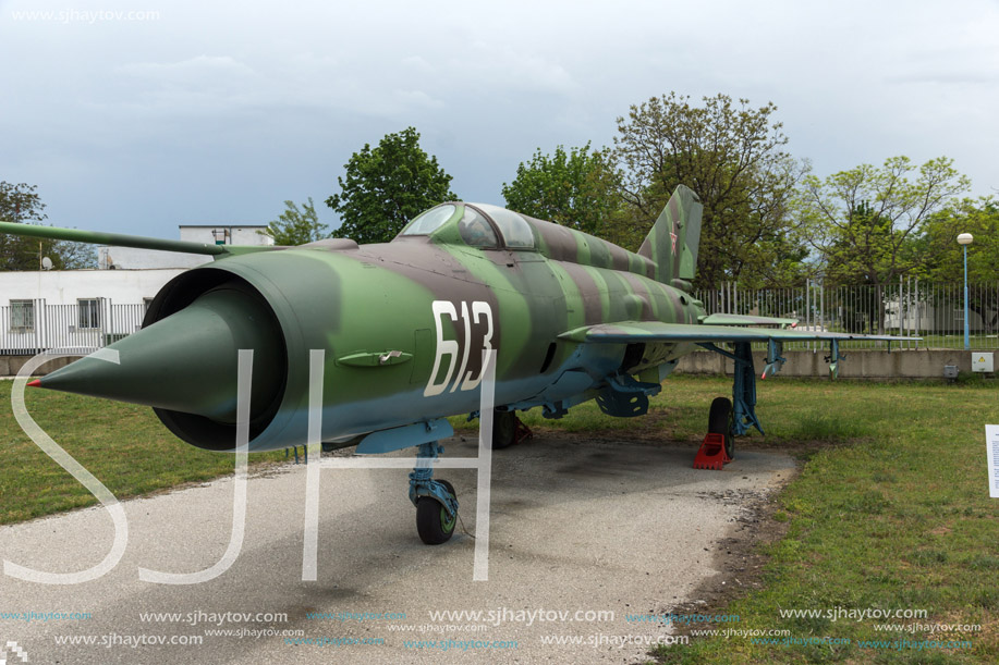 KRUMOVO, PLOVDIV, BULGARIA - 29 APRIL 2017: Fighter Mikoyan-Gurevich MiG-21 in Aviation Museum near Plovdiv Airport, Bulgaria
