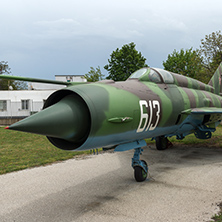 KRUMOVO, PLOVDIV, BULGARIA - 29 APRIL 2017: Fighter Mikoyan-Gurevich MiG-21 in Aviation Museum near Plovdiv Airport, Bulgaria