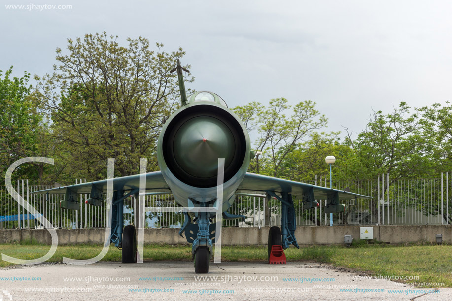 KRUMOVO, PLOVDIV, BULGARIA - 29 APRIL 2017: Fighter Mikoyan-Gurevich MiG-21 in Aviation Museum near Plovdiv Airport, Bulgaria