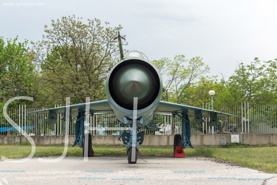 KRUMOVO, PLOVDIV, BULGARIA - 29 APRIL 2017: Fighter Mikoyan-Gurevich MiG-21 in Aviation Museum near Plovdiv Airport, Bulgaria