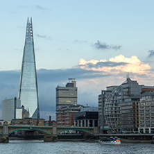LONDON, ENGLAND - JUNE 17 2016: Twilight on the Thames river and The Shard, London, Great Britain