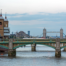 LONDON, ENGLAND - JUNE 17 2016: Sunset Photo of Thames River and Tower bridge,  London, Great Britain