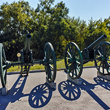 PLEVEN, BULGARIA - 20 SEPTEMBER 2015: Cannon in front of Panorama the Pleven Epopee 1877 in city of Pleven, Bulgaria