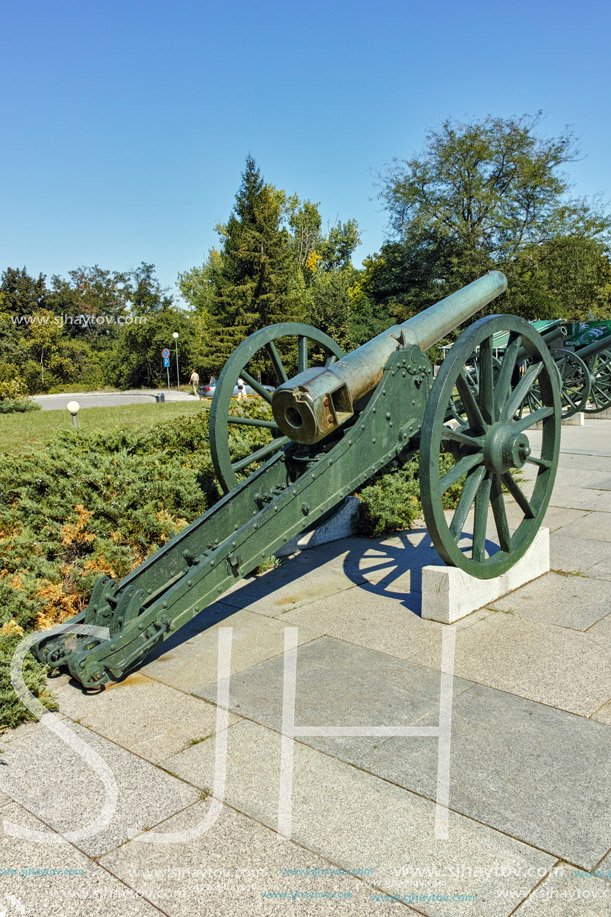 PLEVEN, BULGARIA - 20 SEPTEMBER 2015: Cannon in front of Panorama the Pleven Epopee 1877 in city of Pleven, Bulgaria