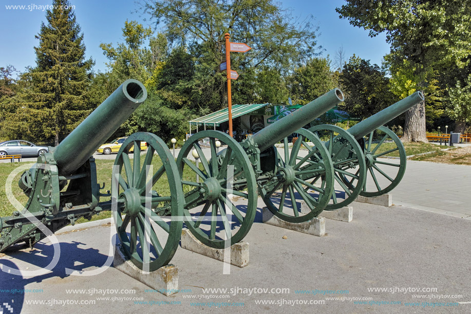 PLEVEN, BULGARIA - 20 SEPTEMBER 2015: Cannon in front of Panorama the Pleven Epopee 1877 in city of Pleven, Bulgaria