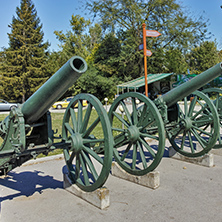 PLEVEN, BULGARIA - 20 SEPTEMBER 2015: Cannon in front of Panorama the Pleven Epopee 1877 in city of Pleven, Bulgaria