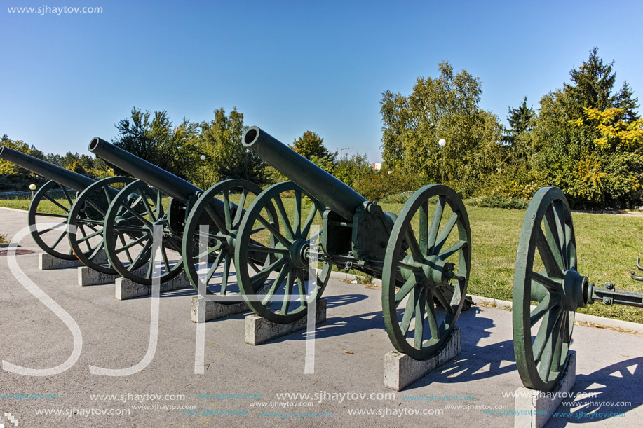 PLEVEN, BULGARIA - 20 SEPTEMBER 2015: Cannon in front of Panorama the Pleven Epopee 1877 in city of Pleven, Bulgaria