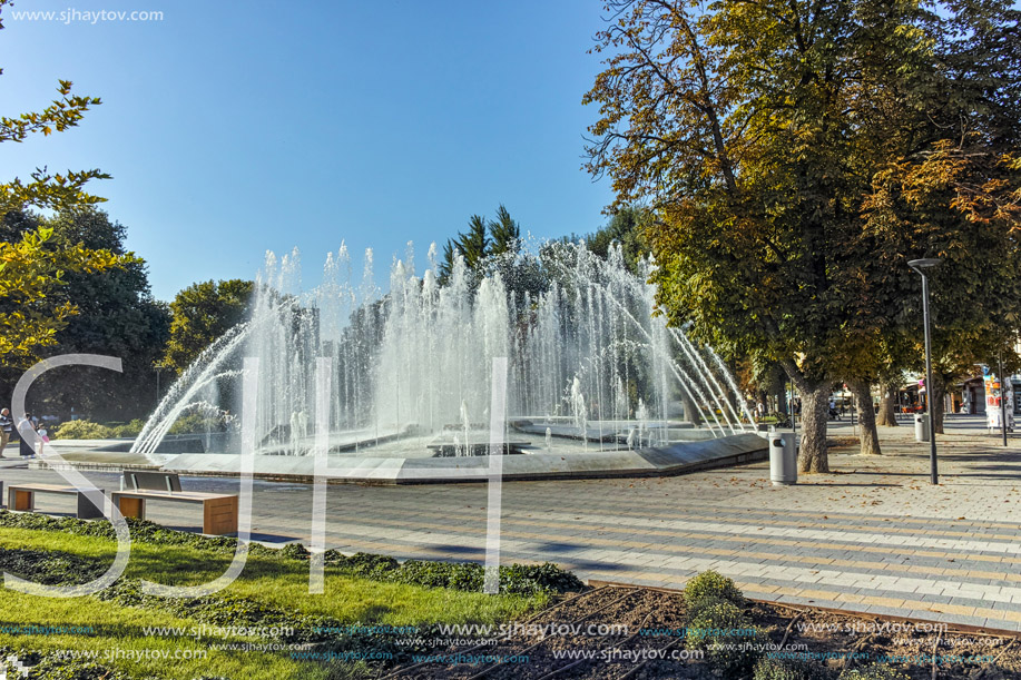 PLEVEN, BULGARIA - 20 SEPTEMBER 2015:  Fountain in center of city of Pleven, Bulgaria