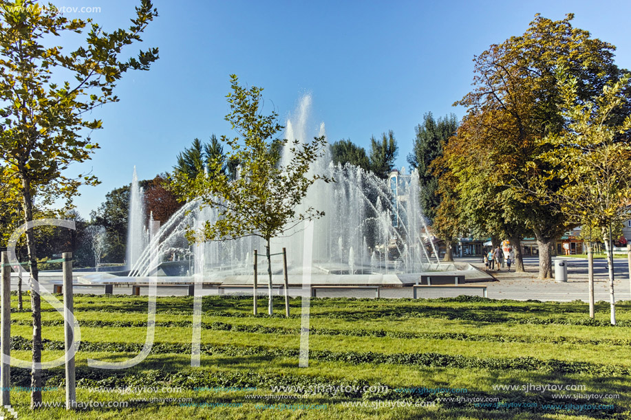 PLEVEN, BULGARIA - 20 SEPTEMBER 2015:  Fountain in center of city of Pleven, Bulgaria