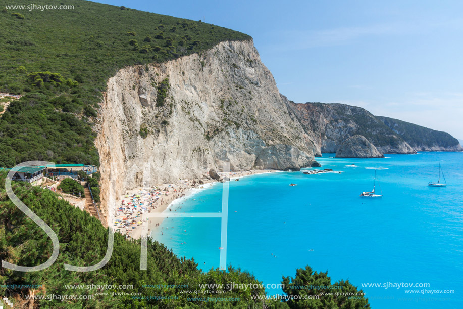 Amazing landscape of blue waters of Porto Katsiki Beach, Lefkada, Ionian Islands, Greece