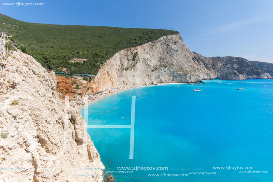 Amazing landscape of blue waters of Porto Katsiki Beach, Lefkada, Ionian Islands, Greece