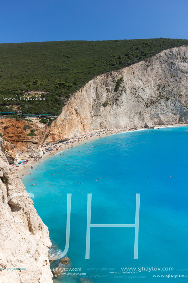 Amazing landscape of blue waters of Porto Katsiki Beach, Lefkada, Ionian Islands, Greece