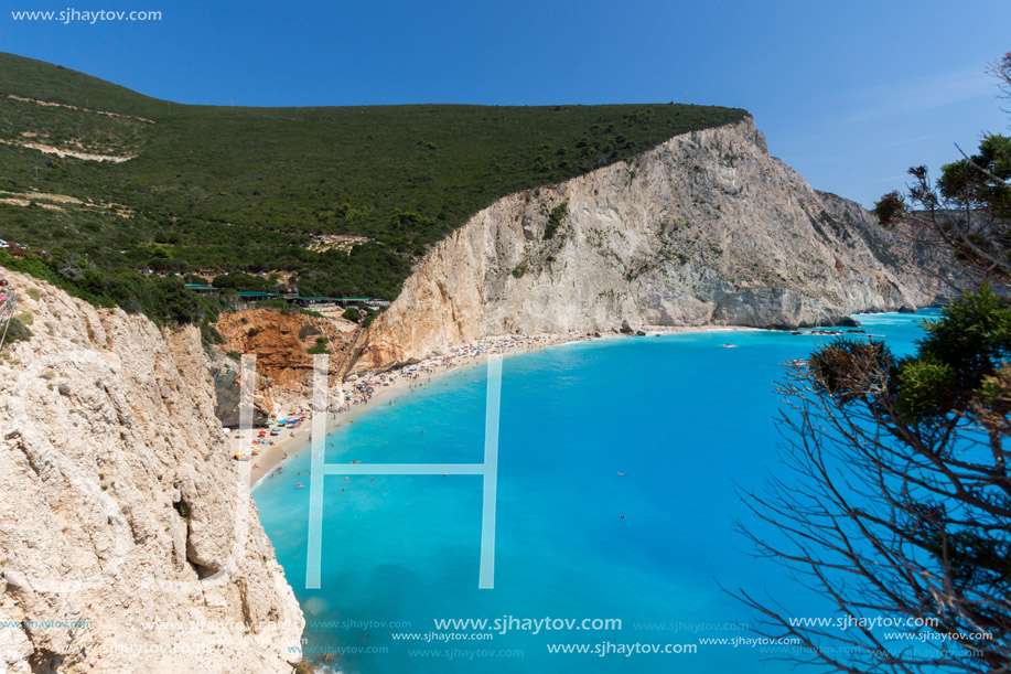 Amazing landscape of blue waters of Porto Katsiki Beach, Lefkada, Ionian Islands, Greece