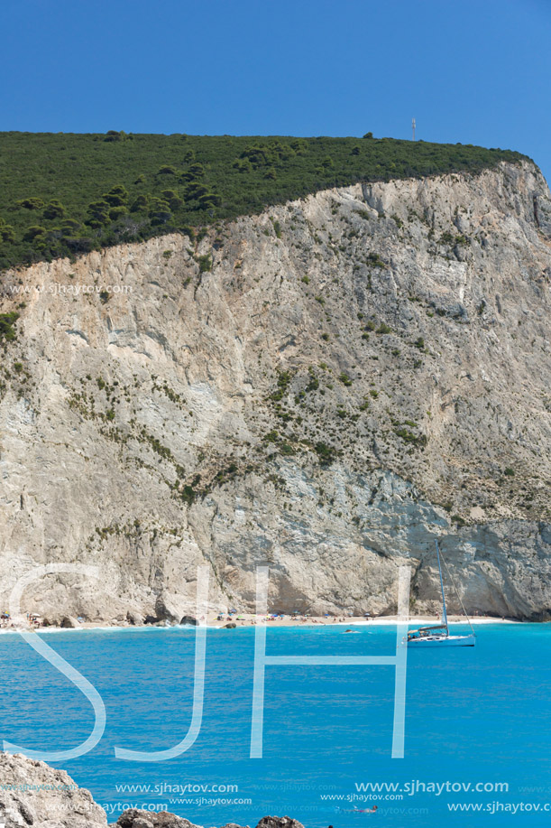 Amazing landscape of blue waters of Porto Katsiki Beach, Lefkada, Ionian Islands, Greece