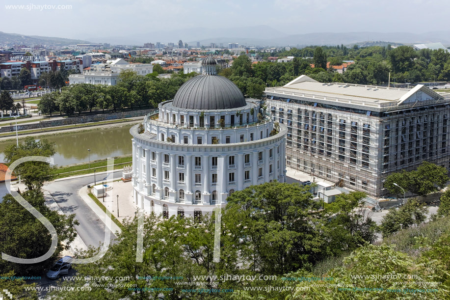 SKOPJE, REPUBLIC OF MACEDONIA - 13 MAY 2017: Panorama to city of Skopje from fortress (Kale fortress) in the Old Town, Republic of Macedonia