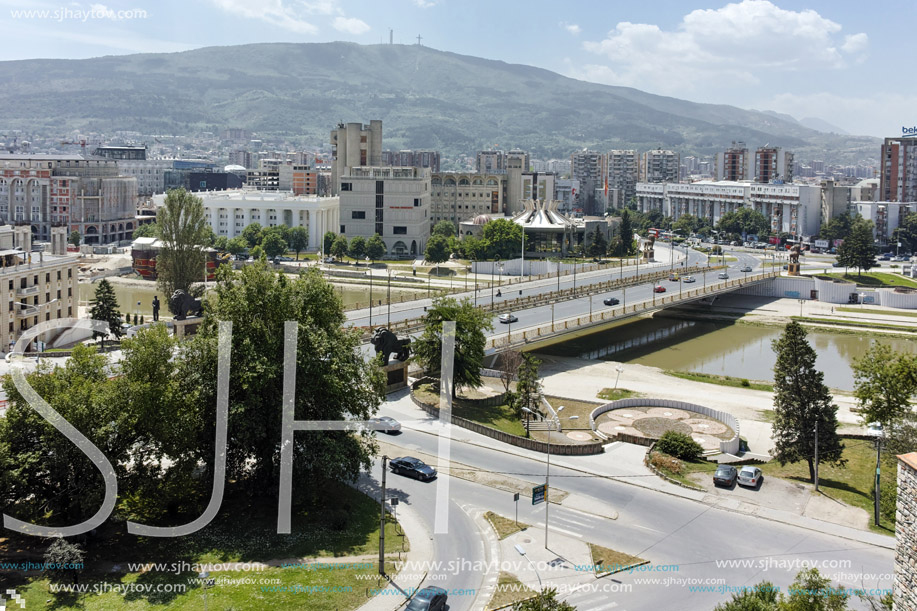 SKOPJE, REPUBLIC OF MACEDONIA - 13 MAY 2017: Panorama to city of Skopje from fortress (Kale fortress) in the Old Town, Republic of Macedonia