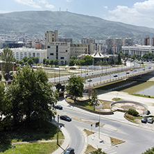 SKOPJE, REPUBLIC OF MACEDONIA - 13 MAY 2017: Panorama to city of Skopje from fortress (Kale fortress) in the Old Town, Republic of Macedonia