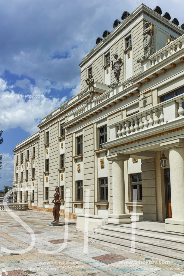 SKOPJE, REPUBLIC OF MACEDONIA - 13 MAY 2017: Macedonian National Theater in city of  Skopje, Republic of Macedonia