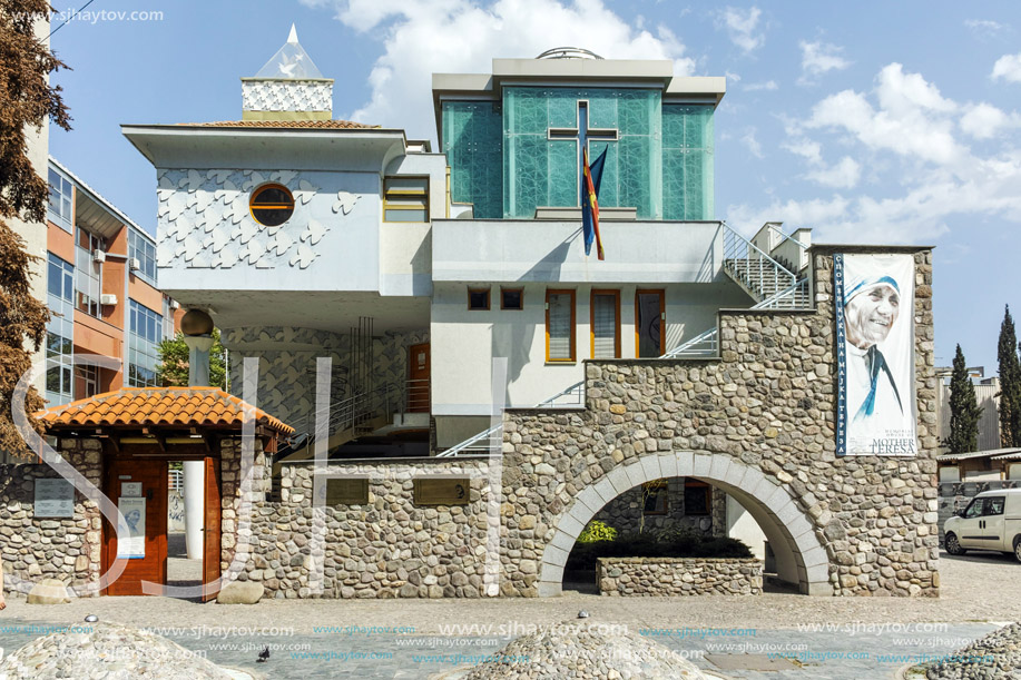 SKOPJE, REPUBLIC OF MACEDONIA - 13 MAY 2017:  Memorial House Mother Teresa in city of Skopje, Republic of Macedonia