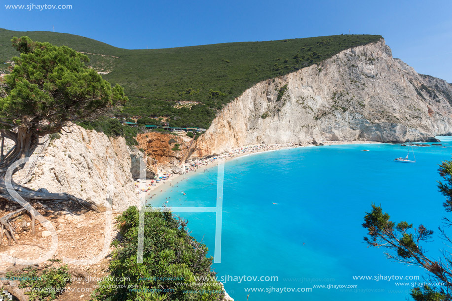 Amazing seascape of blue waters of Porto Katsiki Beach, Lefkada, Ionian Islands, Greece